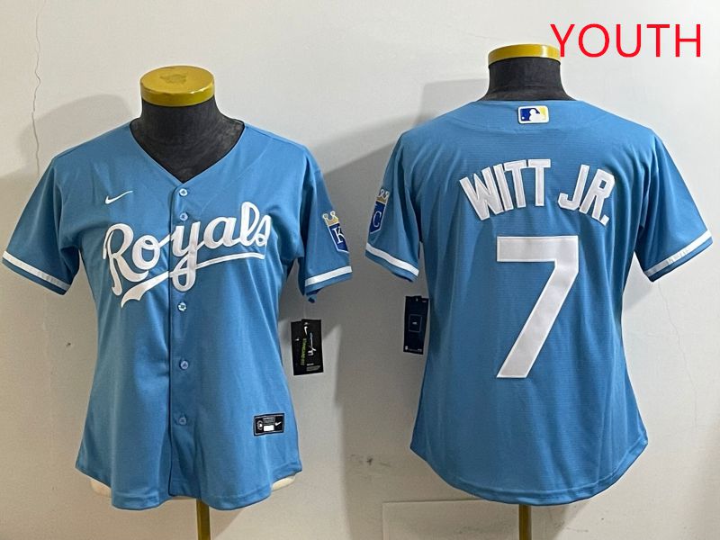 Youth Kansas City Royals #7 Witt jr Light Blue Game 2025 Nike MLB Jersey style 3->youth mlb jersey->Youth Jersey